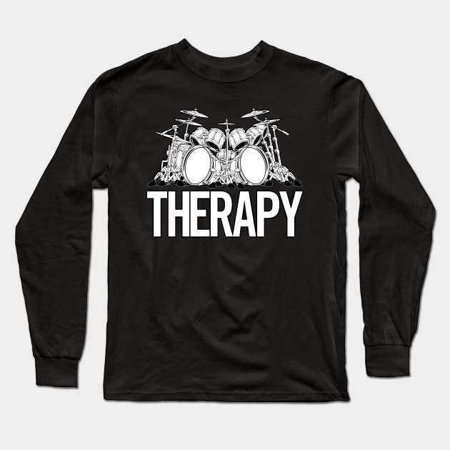 Drummers Therapy Drum Set Cartoon Illustration Long Sleeve T-Shirt by hobrath